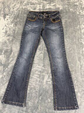 Black Crystal Womens Bootcut Jeans Size 3 Dark Wash Contrast Stitching